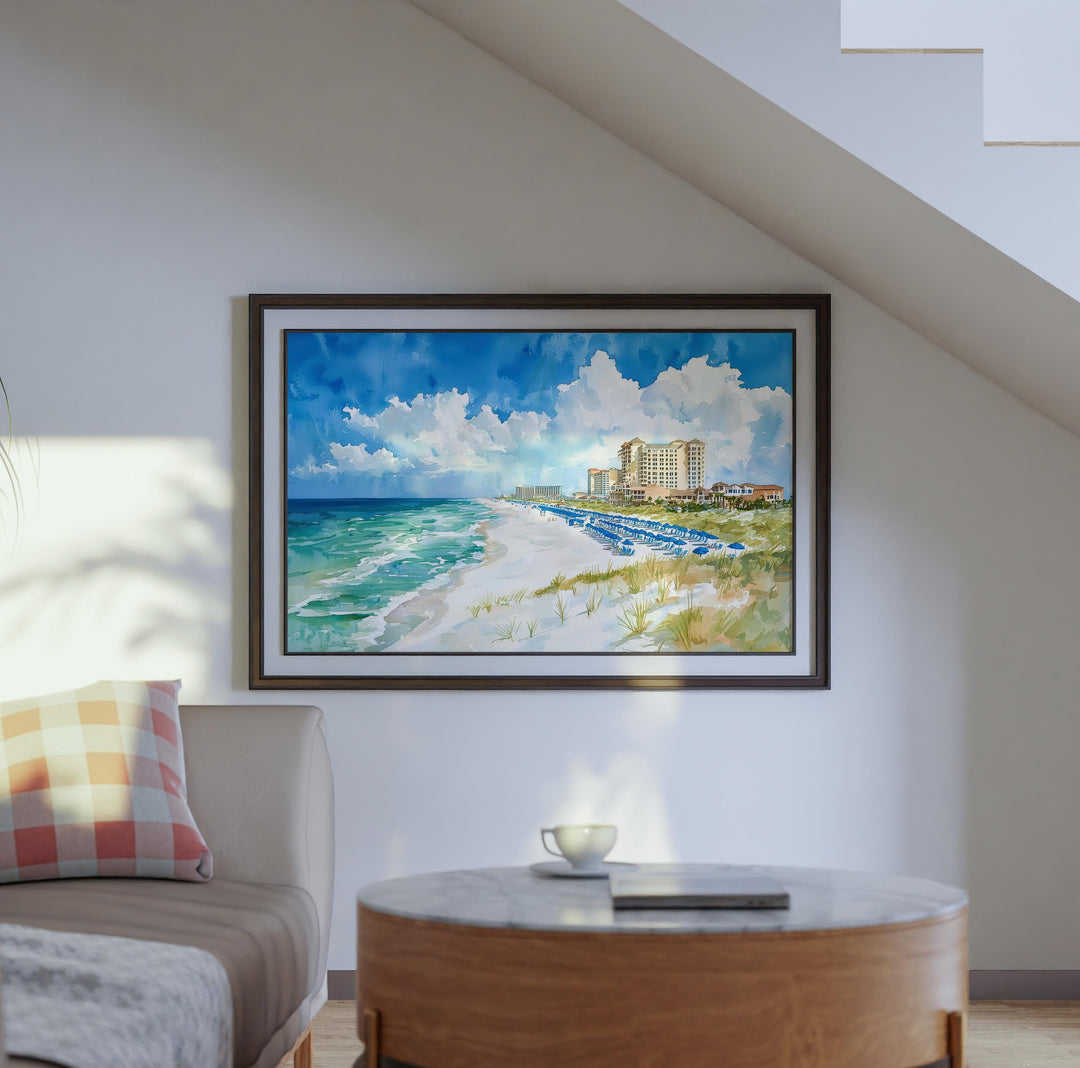 Destin Florida Watercolor Poster Destin Travel Print Gulf Coast Painting Emerald Coast Beach Wall Art USA Souvenir