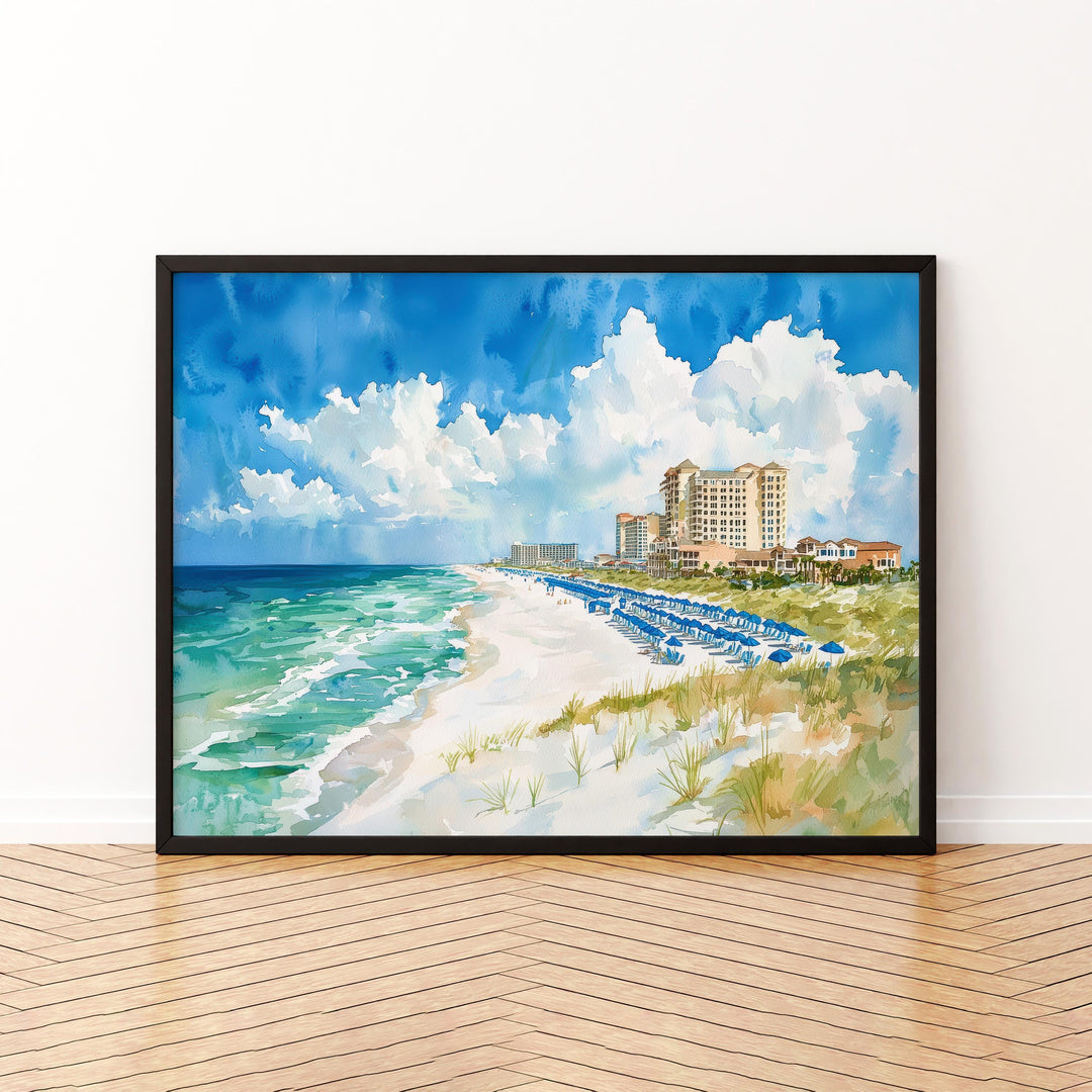 Destin Florida Watercolor Poster Destin Travel Print Gulf Coast Painting Emerald Coast Beach Wall Art USA Souvenir