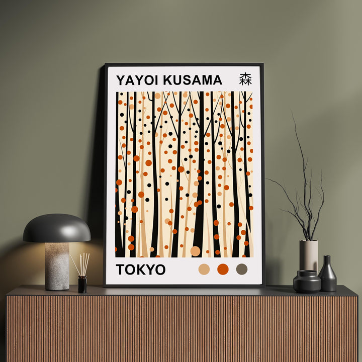 Yayoi Kusama Forest Poster Modern Pop Art Print Japanese Abstract Nature Design Polka Dot Woodland Artwork for Contemporary Home Decor