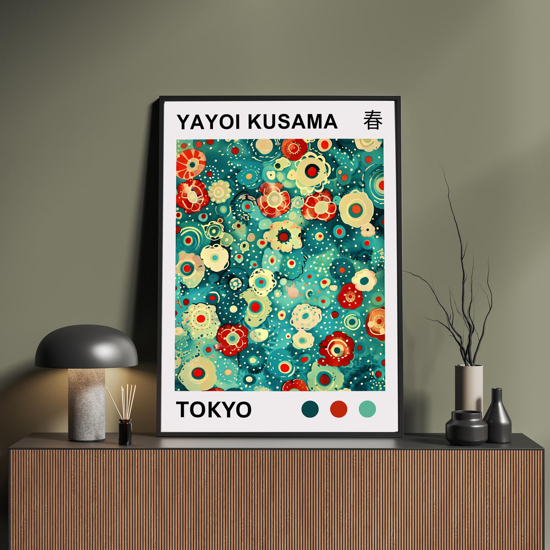 Yayoi Kusama Flower Petals Poster Modern Pop Art Print Japanese Abstract Floral Design Polka Dot Artwork for Contemporary Home Decor