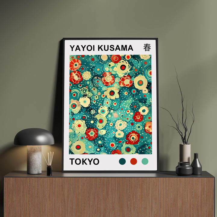 Yayoi Kusama Flower Petals Poster Modern Pop Art Print Japanese Abstract Floral Design Polka Dot Artwork for Contemporary Home Decor