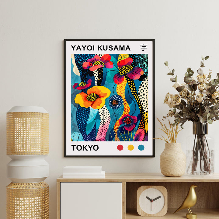 Yayoi Kusama Flower Poster Modern Pop Art Print Japanese Abstract Floral Design Polka Dot Botanical Artwork for Contemporary Home Decor