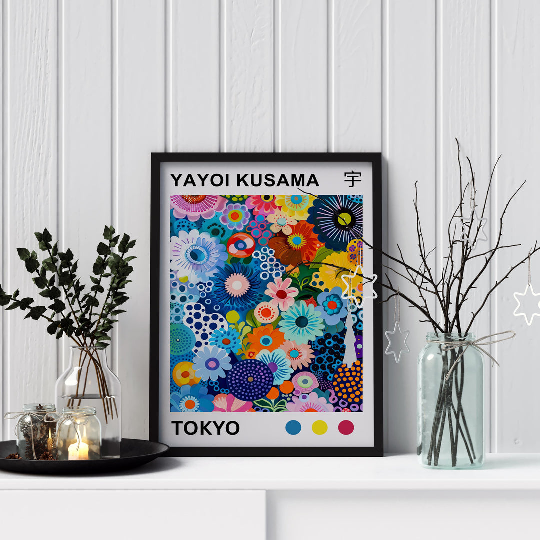 Yayoi Kusama Colorful Flowers Poster Modern Pop Art Print Japanese Abstract Floral Design Polka Dot Artwork for Contemporary Home Decor