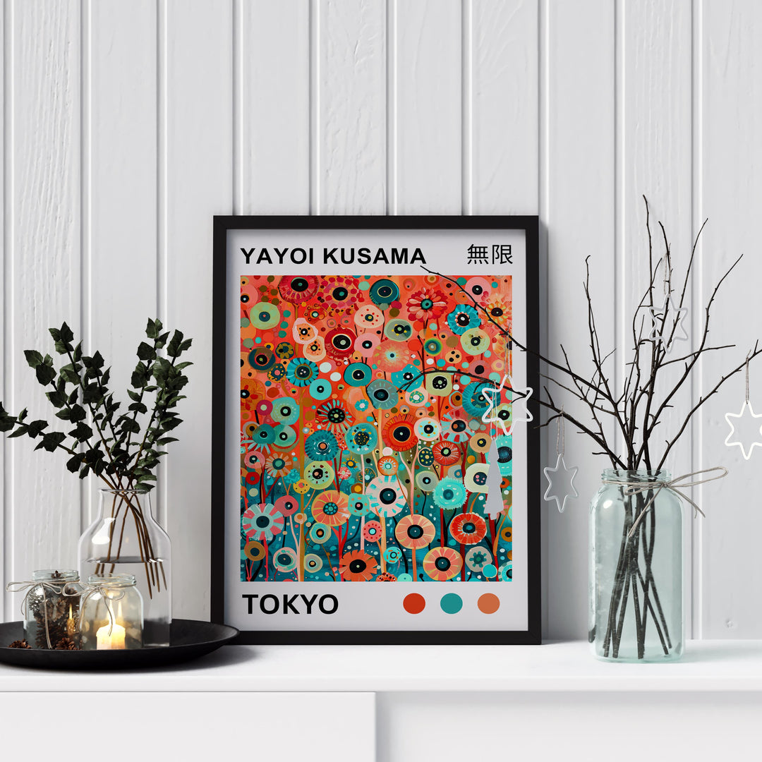Yayoi Kusama Flower Petals Poster Modern Pop Art Print Japanese Abstract Floral Design Polka Dot Botanical Artwork for Contemporary Decor