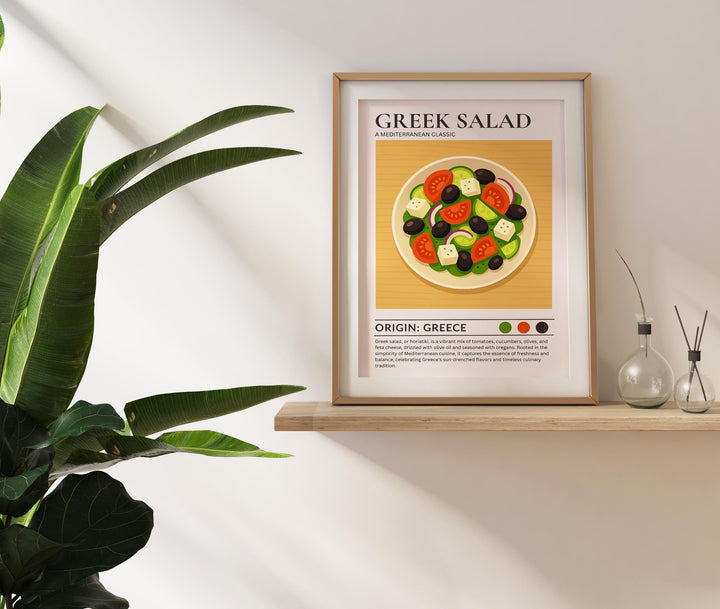Greek Salad Kitchen Print Mediterranean Food Poster Vintage Culinary Art Kitchen Wall Art Greek Cuisine Decor Dining Room Artwork