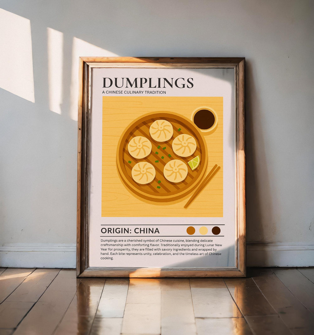 Dumplings Kitchen Print Asian Food Poster Vintage Culinary Art Kitchen Wall Art Chinese Cuisine Decor Dining Room Chef Artwork
