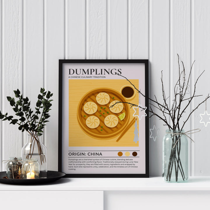 Dumplings Kitchen Print Asian Food Poster Vintage Culinary Art Kitchen Wall Art Chinese Cuisine Decor Dining Room Chef Artwork