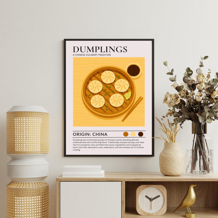 Dumplings Kitchen Print Asian Food Poster Vintage Culinary Art Kitchen Wall Art Chinese Cuisine Decor Dining Room Chef Artwork