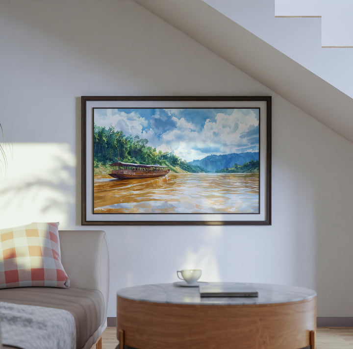 Mekong River Watercolor Poster Mekong Travel Print Southeast Asia Landscape Painting River Wall Art Souvenir