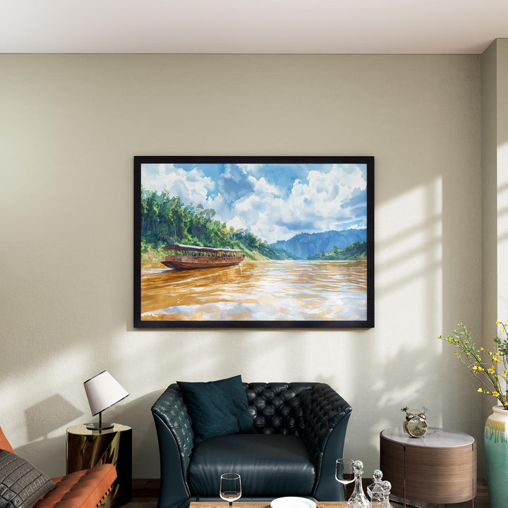 Mekong River Watercolor Poster Mekong Travel Print Southeast Asia Landscape Painting River Wall Art Souvenir