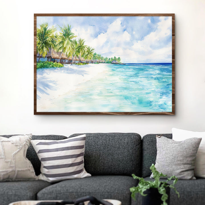 Maldives Watercolor Poster Maldives Travel Print Tropical Island Painting Ocean Landscape Wall Art Indian Ocean Souvenir