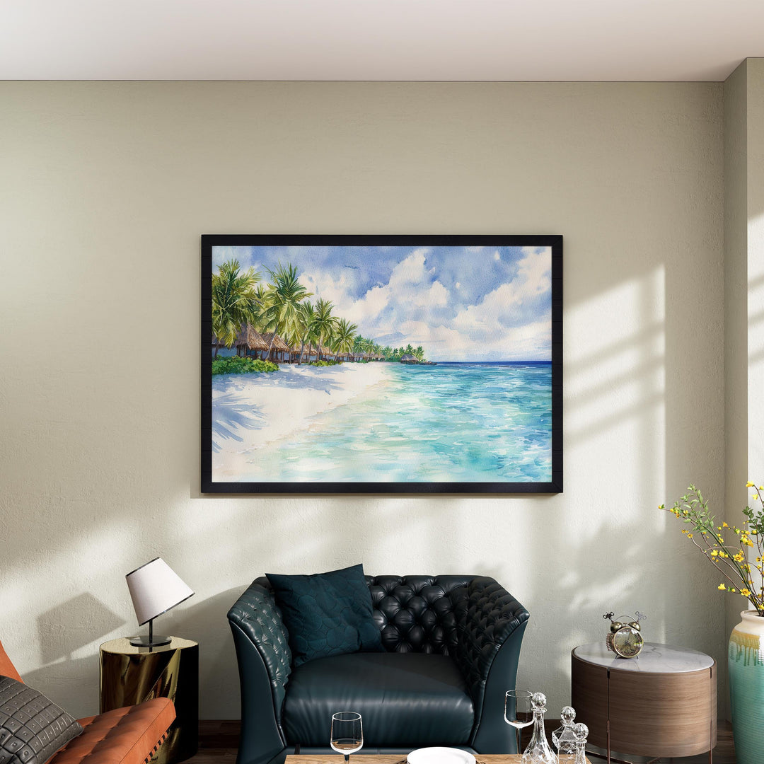 Maldives Watercolor Poster Maldives Travel Print Tropical Island Painting Ocean Landscape Wall Art Indian Ocean Souvenir
