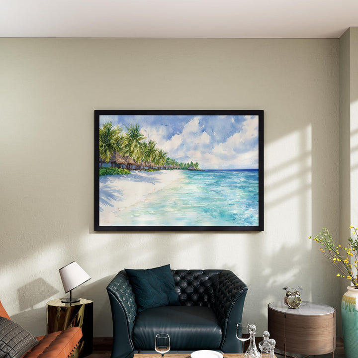 Maldives Watercolor Poster Maldives Travel Print Tropical Island Painting Ocean Landscape Wall Art Indian Ocean Souvenir