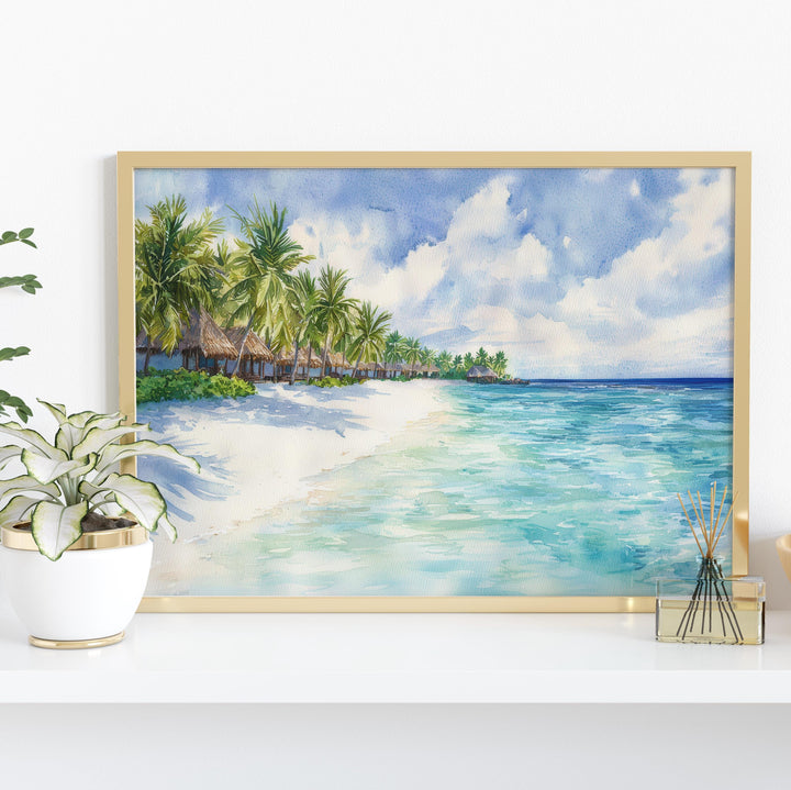 Maldives Watercolor Poster Maldives Travel Print Tropical Island Painting Ocean Landscape Wall Art Indian Ocean Souvenir