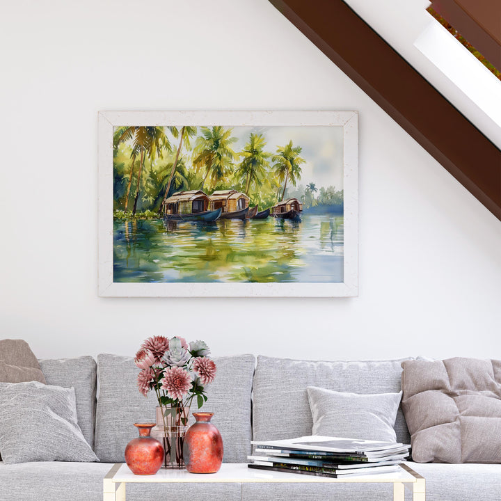 Kerala India Watercolor Poster Kerala Travel Print Tropical Landscape Painting Backwaters Wall Art Asia Souvenir