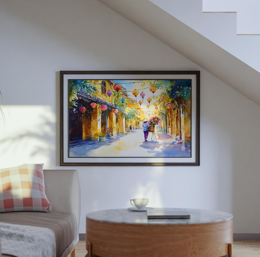 Hoi An Vietnam Watercolor Poster Hoi An Travel Print Lantern Street Painting Riverside Wall Art Asia Souvenir