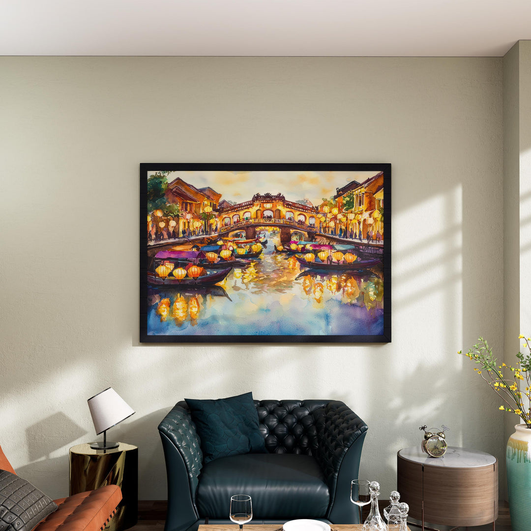 Hoi An Vietnam Watercolor Poster Hoi An Travel Print Ancient Town Painting Lantern Street Wall Art Asia Souvenir