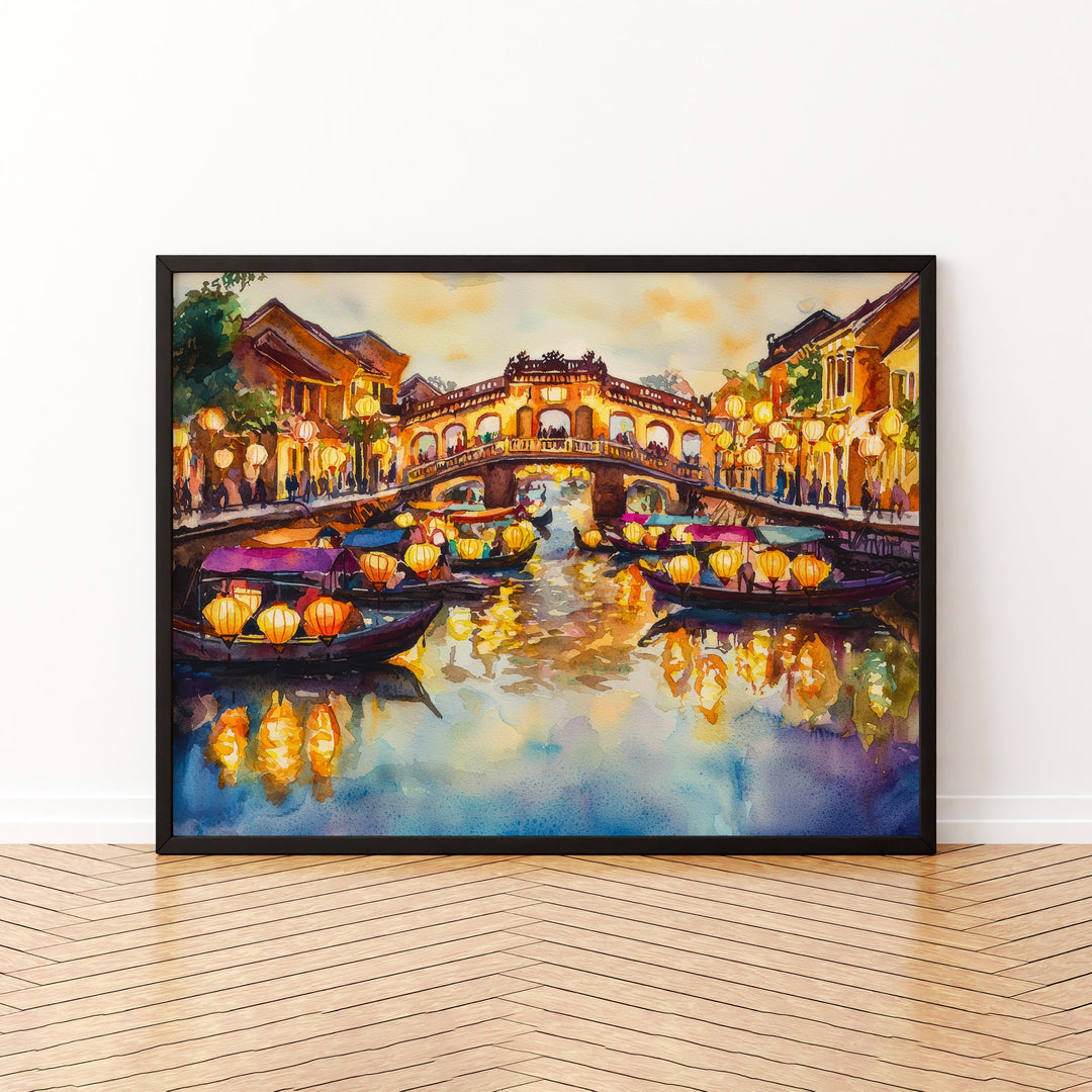 Hoi An Vietnam Watercolor Poster Hoi An Travel Print Ancient Town Painting Lantern Street Wall Art Asia Souvenir