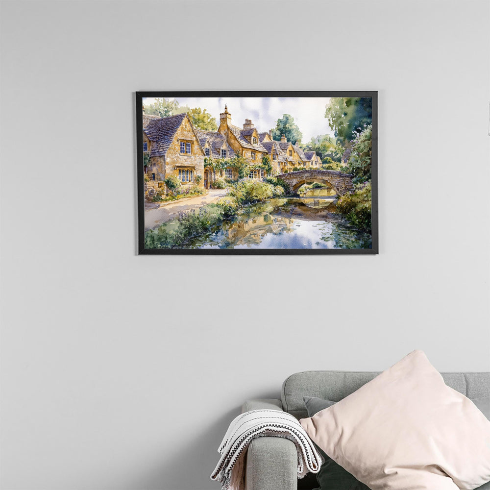 Cotswolds England Watercolor Poster Cotswolds Travel Print Countryside Village Painting Landscape Wall Art UK Souvenir