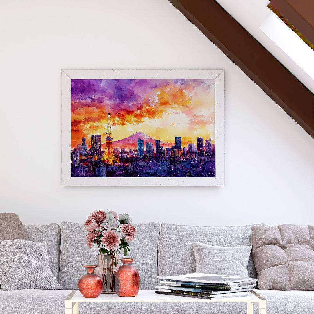 Tokyo Japan Watercolor Poster Tokyo Travel Print City Skyline Painting Shibuya Crossing Wall Art Asia Souvenir