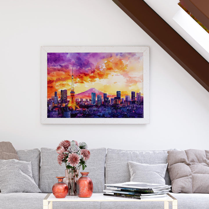 Tokyo Japan Watercolor Poster Tokyo Travel Print City Skyline Painting Shibuya Crossing Wall Art Asia Souvenir