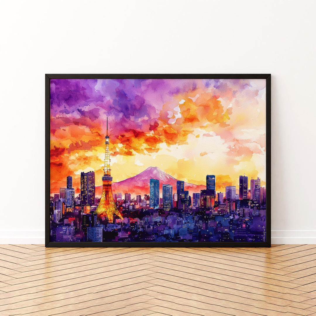 Tokyo Japan Watercolor Poster Tokyo Travel Print City Skyline Painting Shibuya Crossing Wall Art Asia Souvenir