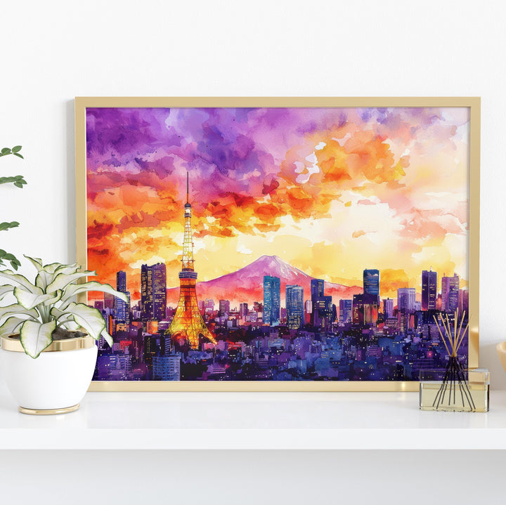 Tokyo Japan Watercolor Poster Tokyo Travel Print City Skyline Painting Shibuya Crossing Wall Art Asia Souvenir
