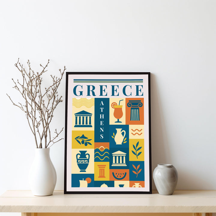 Greece Kitchen Print Mediterranean Food Poster Vintage Culinary Art Kitchen Wall Art Greek Cuisine Decor Dining Room Artwork