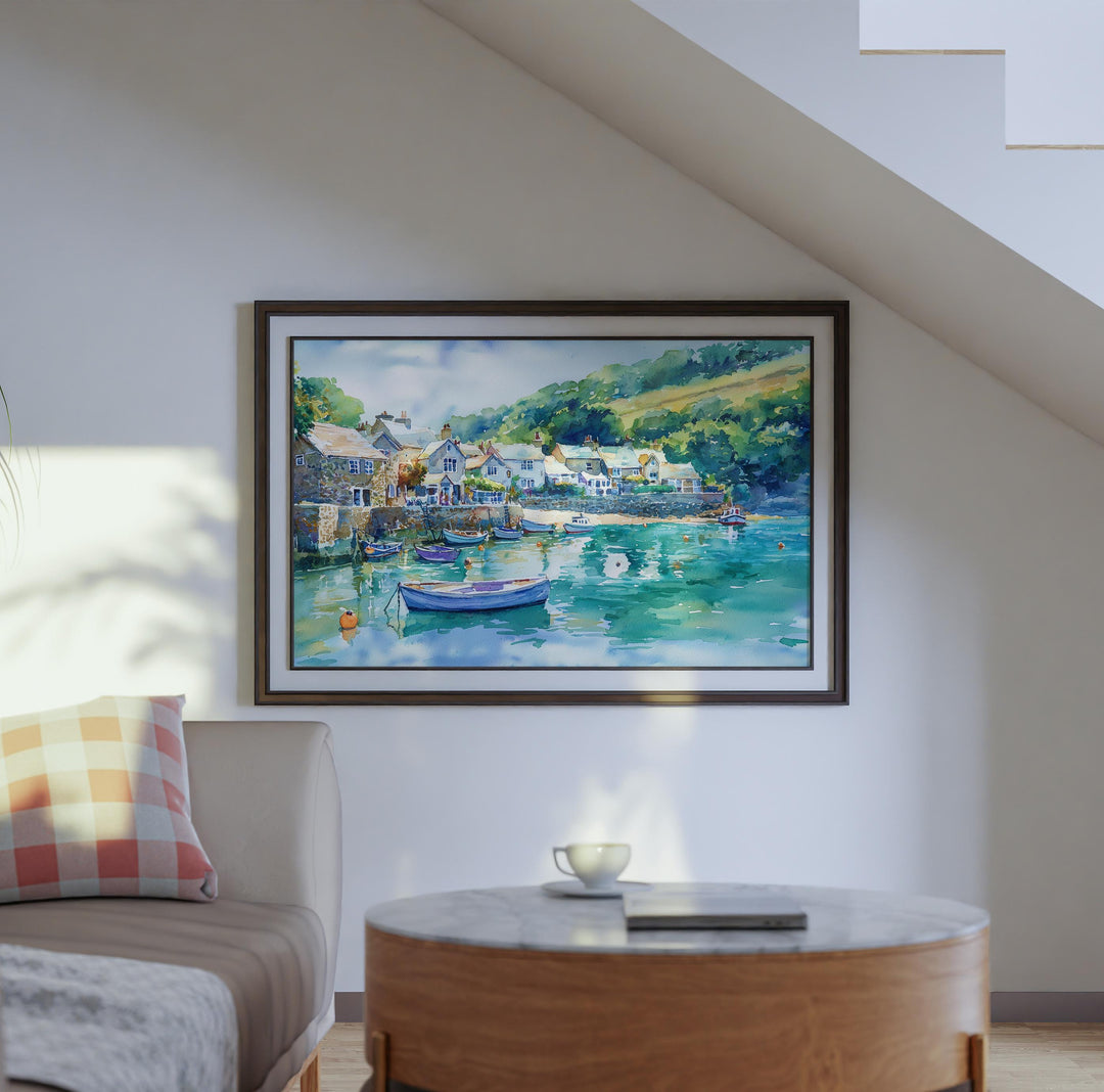 North Devon England Watercolor Poster North Devon Travel Print Coastal Landscape Painting Seaside Wall Art UK Souvenir