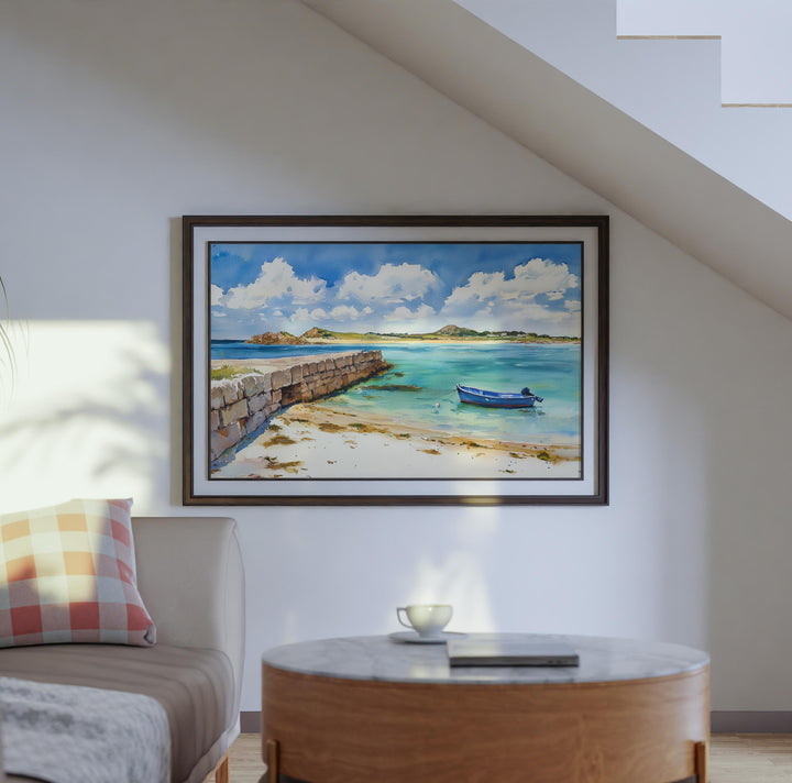 Isles of Scilly England Watercolor Poster Isles of Scilly Travel Print Coastal Island Painting Beach Wall Art UK Souvenir
