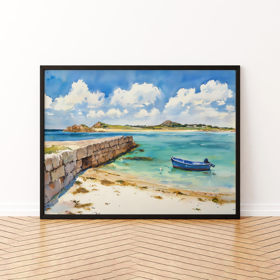 Isles of Scilly England Watercolor Poster Isles of Scilly Travel Print Coastal Island Painting Beach Wall Art UK Souvenir