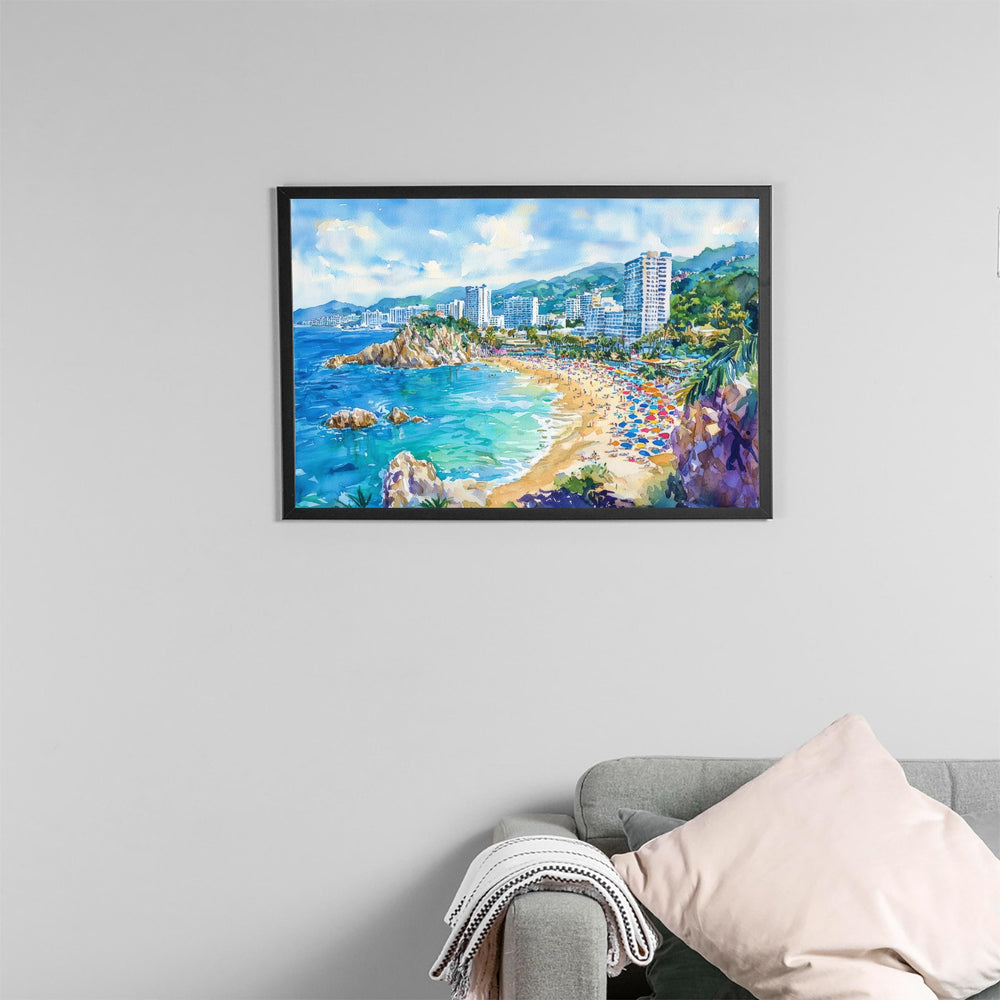 Acapulco Mexico Watercolor Poster Acapulco Travel Print Beach Landscape Painting Coastal Wall Art Latin America Souvenir