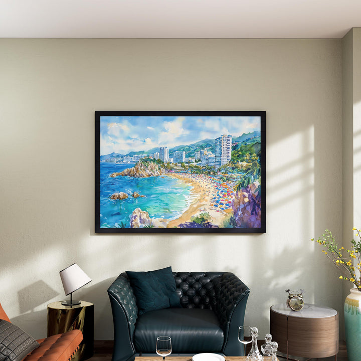 Acapulco Mexico Watercolor Poster Acapulco Travel Print Beach Landscape Painting Coastal Wall Art Latin America Souvenir