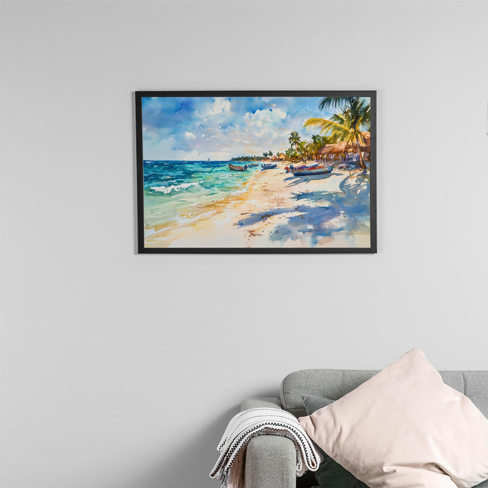 Akumal Mexico Watercolor Poster Akumal Travel Print Beach Landscape Painting Coastal Wall Art Caribbean Souvenir