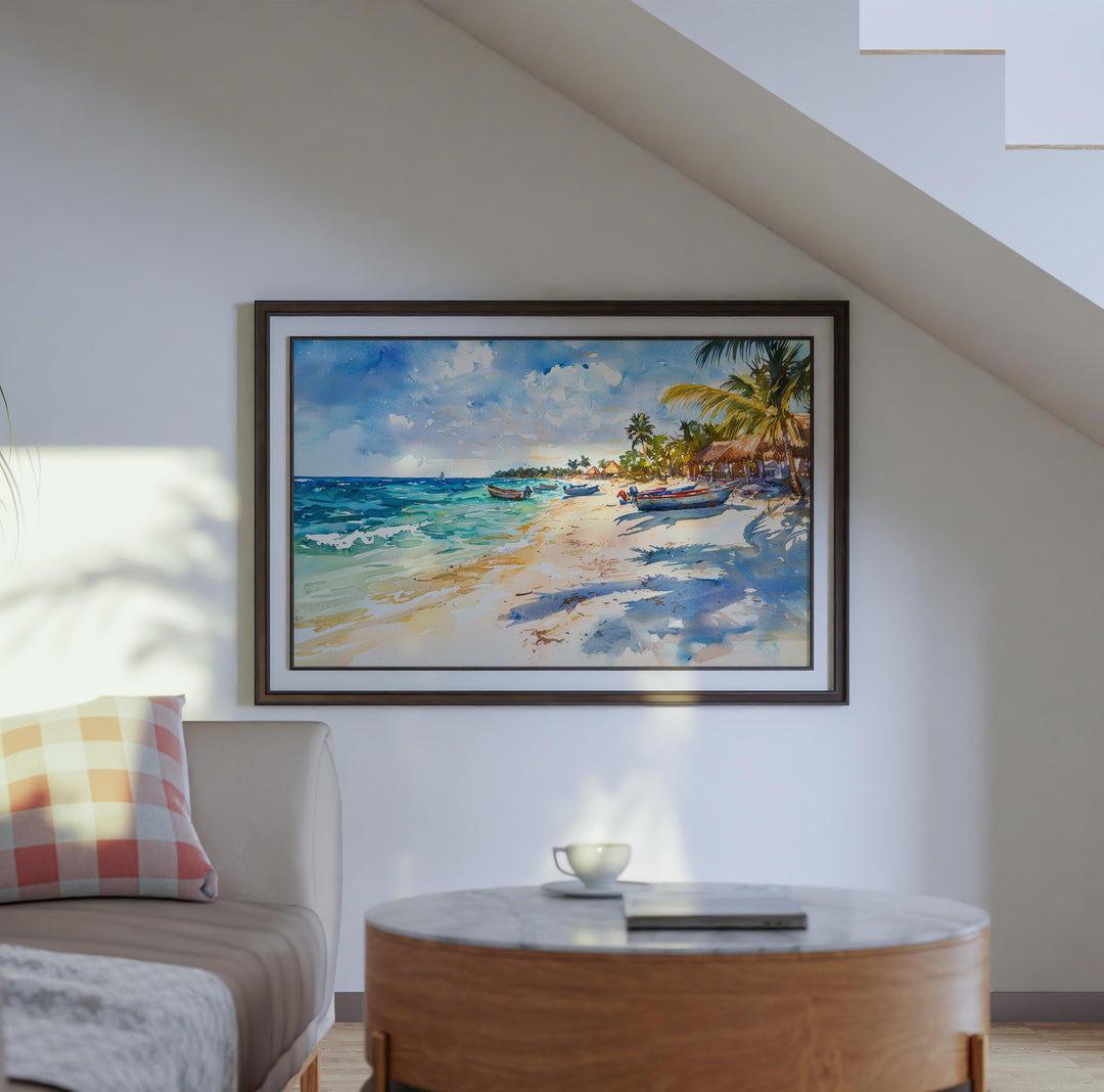 Akumal Mexico Watercolor Poster Akumal Travel Print Beach Landscape Painting Coastal Wall Art Caribbean Souvenir