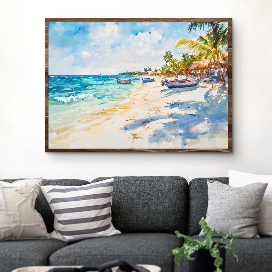 Akumal Mexico Watercolor Poster Akumal Travel Print Beach Landscape Painting Coastal Wall Art Caribbean Souvenir
