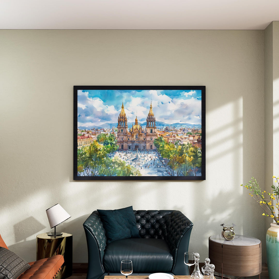 Guadalajara Mexico Watercolor Poster Guadalajara Travel Print Cityscape Painting Cathedral Wall Art Latin America Souvenir