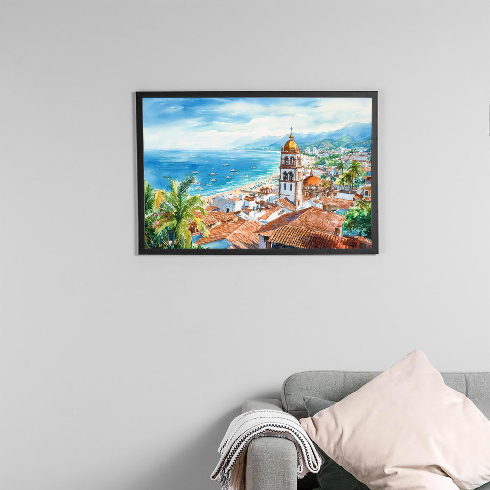 Puerto Vallarta Mexico Watercolor Poster Puerto Vallarta Travel Print Beach Landscape Painting Wall Art Pacific Coast Souvenir