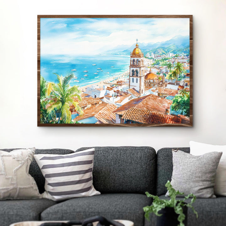 Puerto Vallarta Mexico Watercolor Poster Puerto Vallarta Travel Print Beach Landscape Painting Wall Art Pacific Coast Souvenir