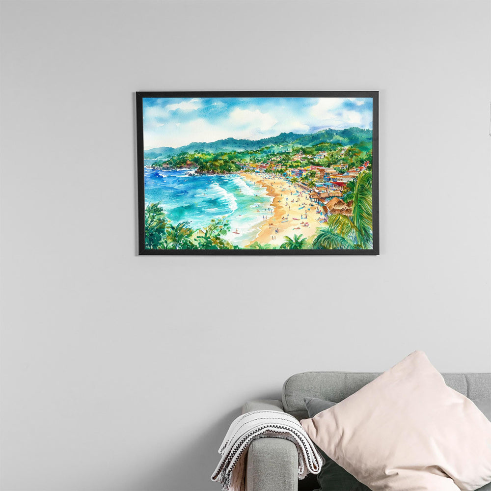 Sayulita Mexico Watercolor Poster Sayulita Travel Print Beach Landscape Painting Coastal Wall Art Pacific Coast Souvenir