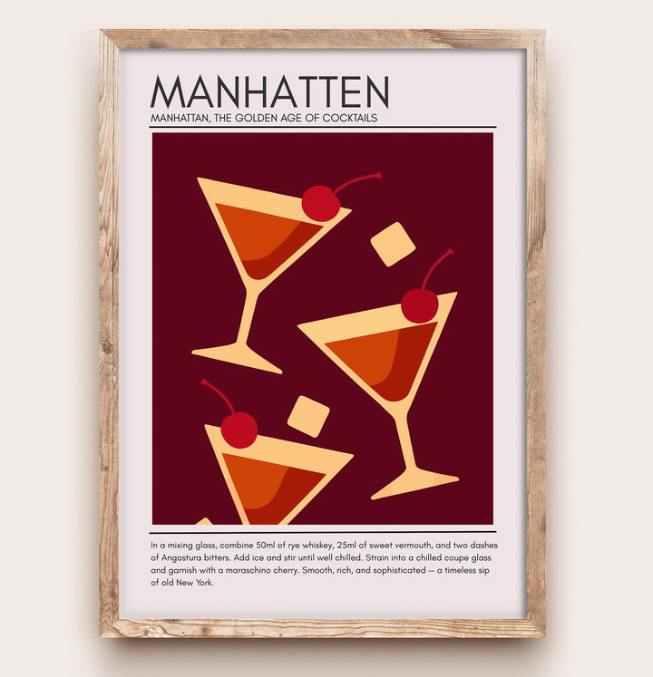 Manhattan Art Deco Cocktail Print Elegant Drink Poster Bar Wall Art Whiskey Decor Cocktail Lover Gift Classic Beverage Artwork