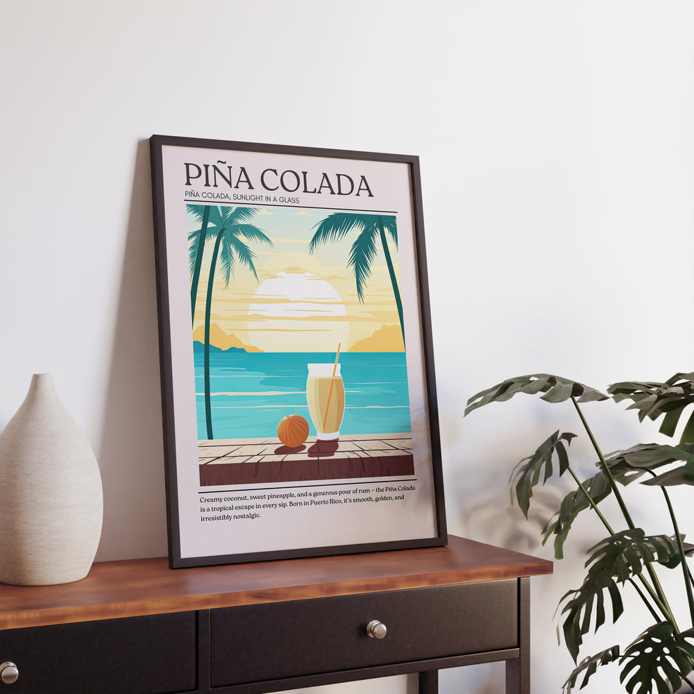 Piña Colada Cocktail Print Vintage Drink Poster Tropical Bar Wall Art Beach Decor Cocktail Lover Gift Summer Beverage Artwork