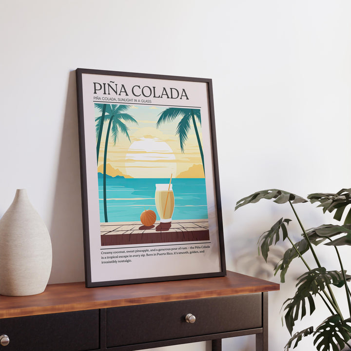 Piña Colada Cocktail Print Vintage Drink Poster Tropical Bar Wall Art Beach Decor Cocktail Lover Gift Summer Beverage Artwork