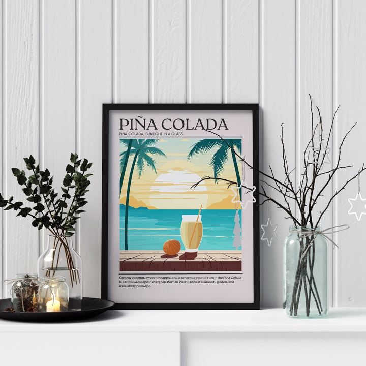 Piña Colada Cocktail Print Vintage Drink Poster Tropical Bar Wall Art Beach Decor Cocktail Lover Gift Summer Beverage Artwork