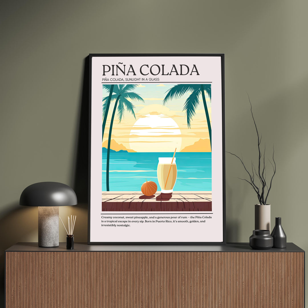 Piña Colada Cocktail Print Vintage Drink Poster Tropical Bar Wall Art Beach Decor Cocktail Lover Gift Summer Beverage Artwork