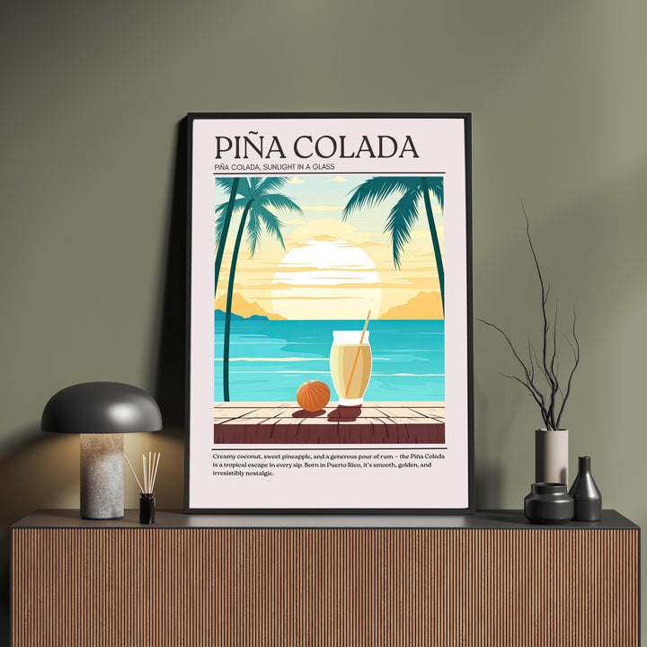 Piña Colada Cocktail Print Vintage Drink Poster Tropical Bar Wall Art Beach Decor Cocktail Lover Gift Summer Beverage Artwork