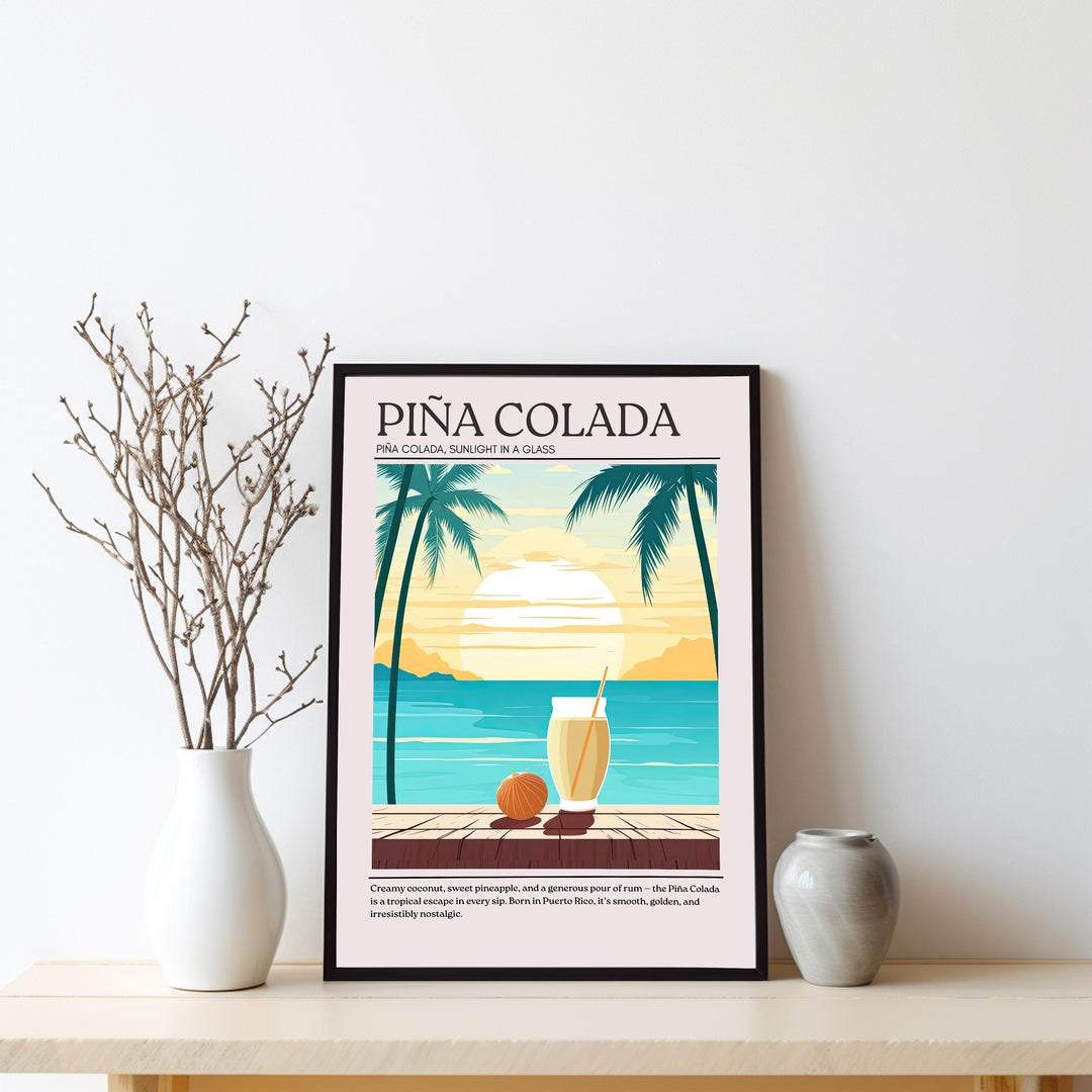 Piña Colada Cocktail Print Vintage Drink Poster Tropical Bar Wall Art Beach Decor Cocktail Lover Gift Summer Beverage Artwork