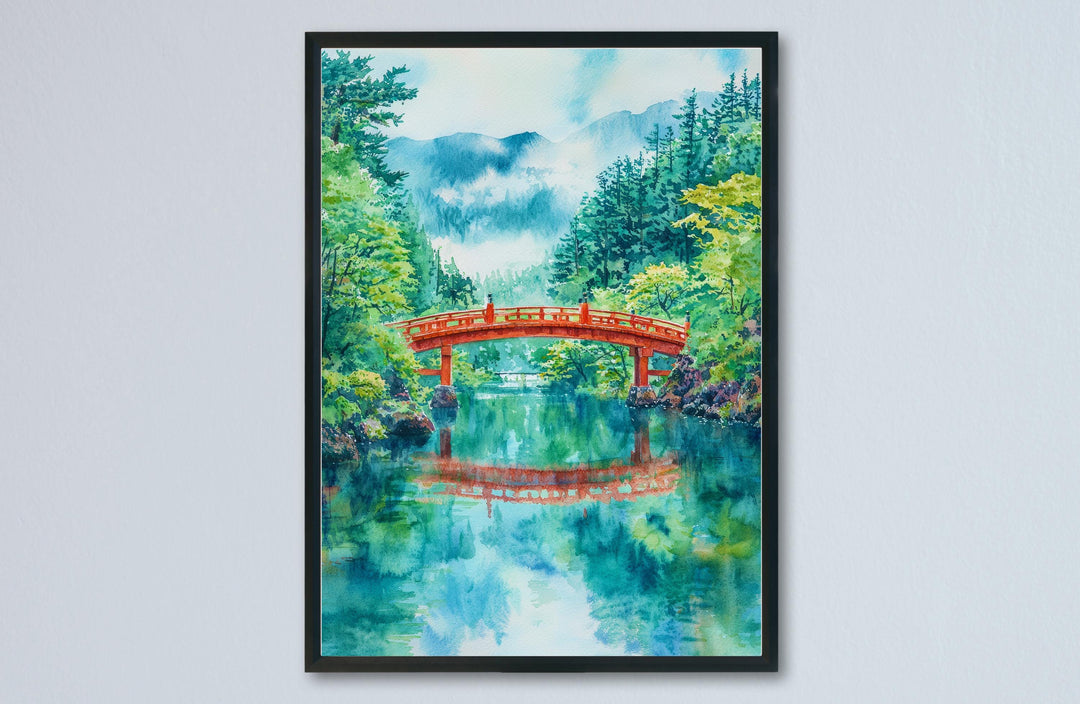 Nikko Japan Watercolor Poster Nikko Travel Print Japanese Landscape Painting Asia Wall Art Mountain Temple Decor Nature Souvenir