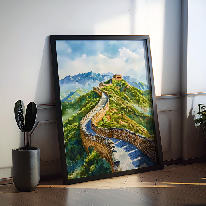 Great Wall of China Watercolor Poster China Travel Print Historic Landscape Painting Asian Wall Art Cultural Decor Souvenir