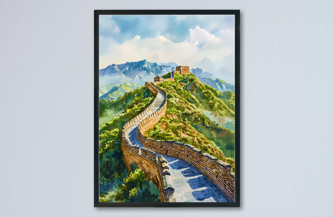 Great Wall of China Watercolor Poster China Travel Print Historic Landscape Painting Asian Wall Art Cultural Decor Souvenir